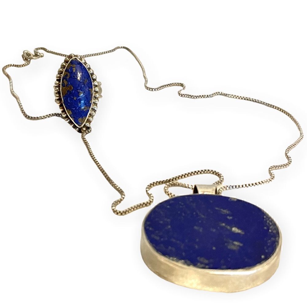 Handmade Silver & Lapis Ring and Necklace